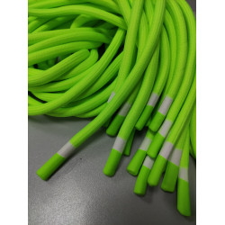 Шнурок пэ круглый Зеленый неон с декоративным наконечником белая полоса 10 мм 130 см