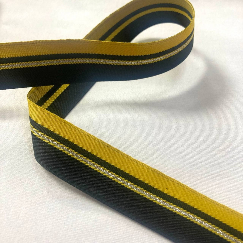 Тесьма декоративная черный/желтый/полоска люрекс - 25мм