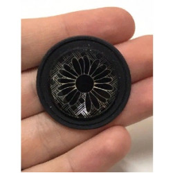 Нашивка силиконовая черная круг Ромашка 3,5 см