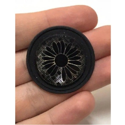 Нашивка силиконовая черная круг Ромашка 3,5 см
